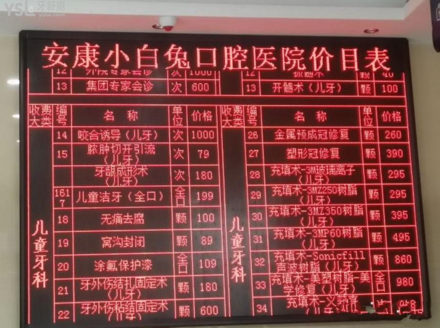 安康兔博士口腔醫(yī)院價(jià)格公示