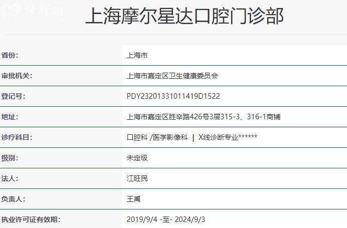 上海摩爾星達口腔門診部資質