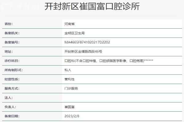 開封新區(qū)崔國(guó)富口腔診所資質(zhì)信息