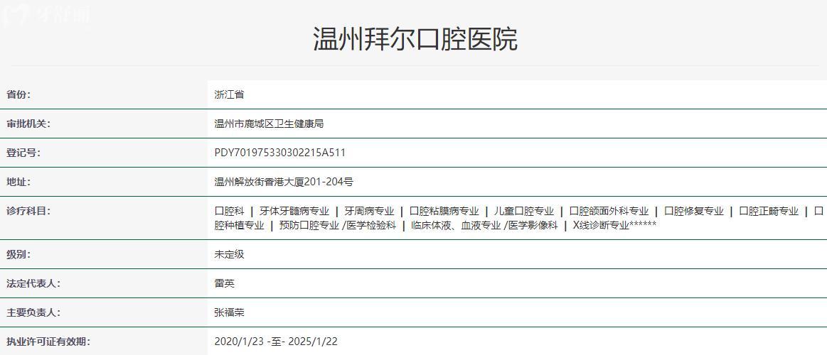 溫州拜爾口腔衛(wèi)健委資料