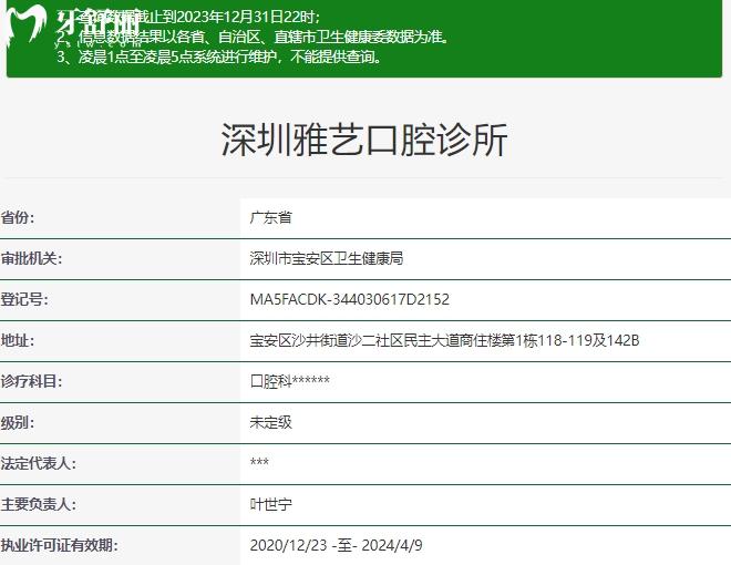 深圳雅藝口腔診所資質