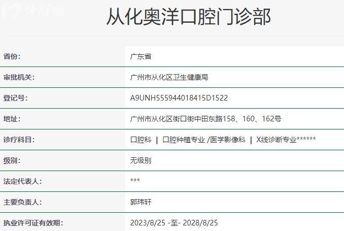 從化奧洋口腔門(mén)診部資質(zhì)