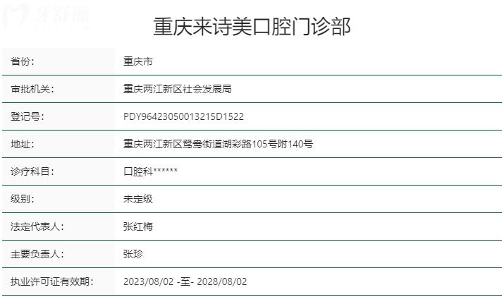 重慶來詩美口腔門診部資質(zhì)