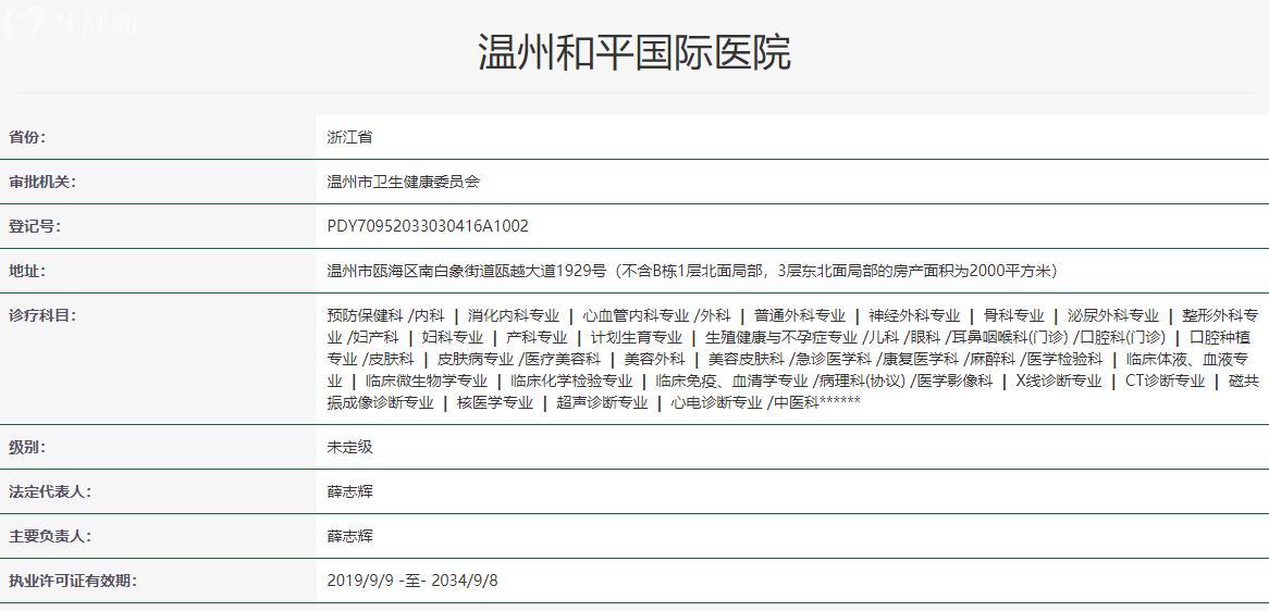 溫州和平國(guó) 際醫(yī)院口腔科衛(wèi)健委資質(zhì)
