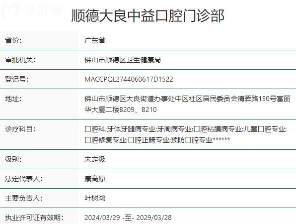 順德大良中益口腔門診部資質(zhì)
