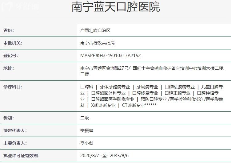 南寧藍天口腔醫(yī)院資質(zhì)