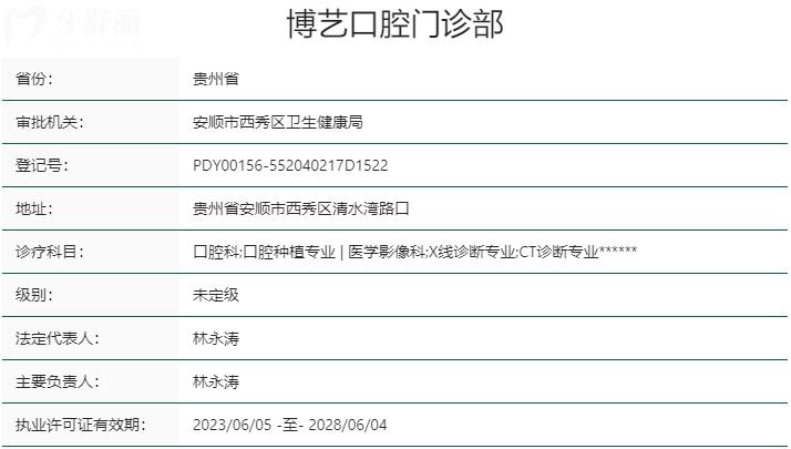 安順博藝口腔門診部資質