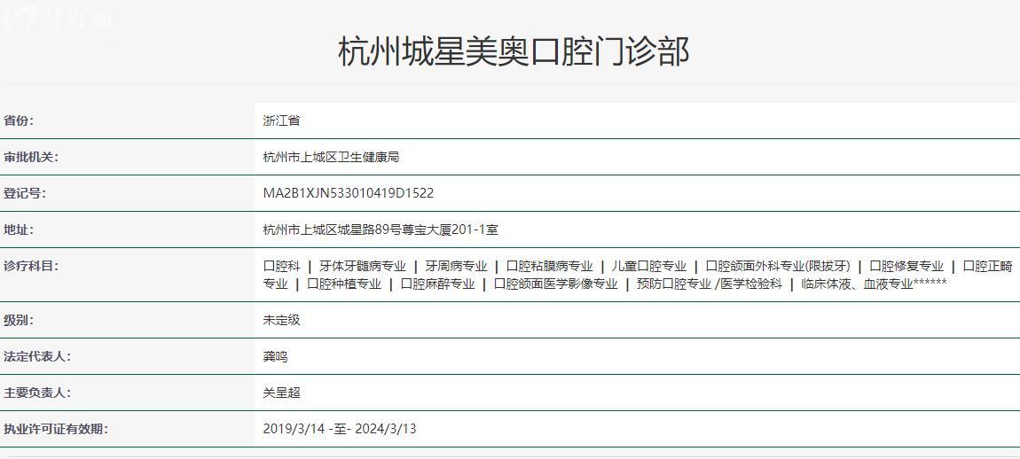 杭州城星美奧口腔門診部衛(wèi)健委資質(zhì)
