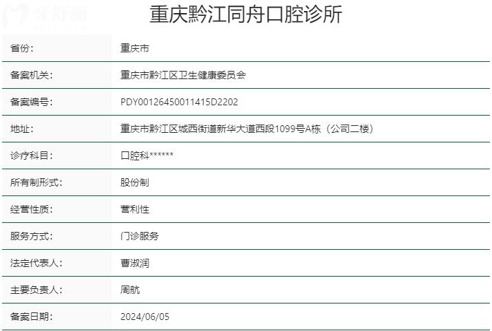 重慶黔江同舟口腔資質(zhì)
