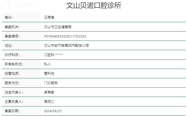 云南文山貝諾口腔診所資質(zhì)
