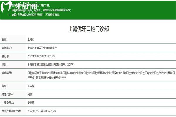 上海中喜優(yōu)牙口腔門診部衛(wèi)健委資質(zhì)查詢