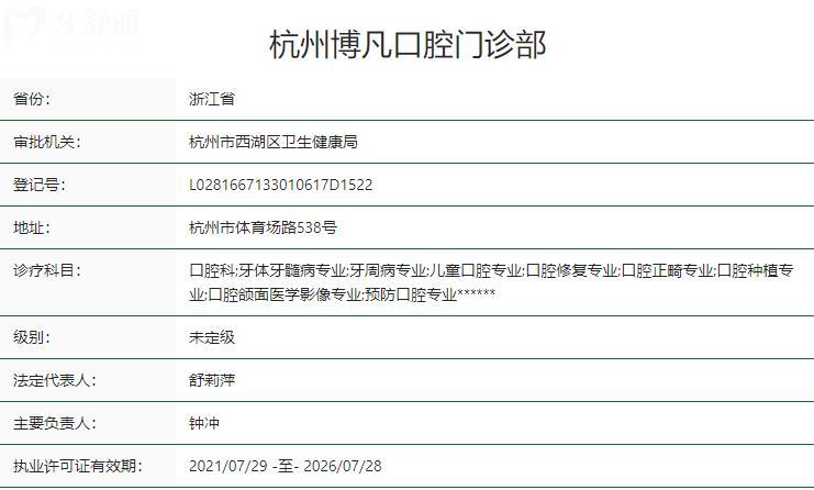 杭州博凡口腔門(mén)診部衛(wèi)健委資質(zhì)