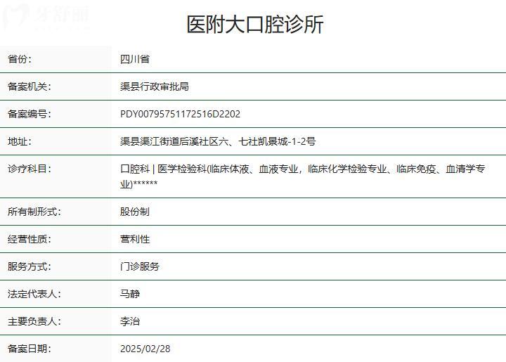 渠縣**大口腔診所衛(wèi)健委資質(zhì)